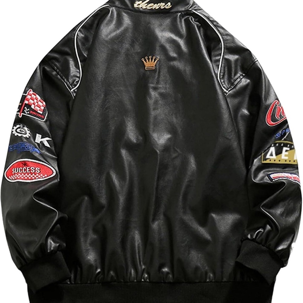 Aelfric Eden Black Varsity Bomber Jacket with Gold Embroidery - Picture 2 of 6
